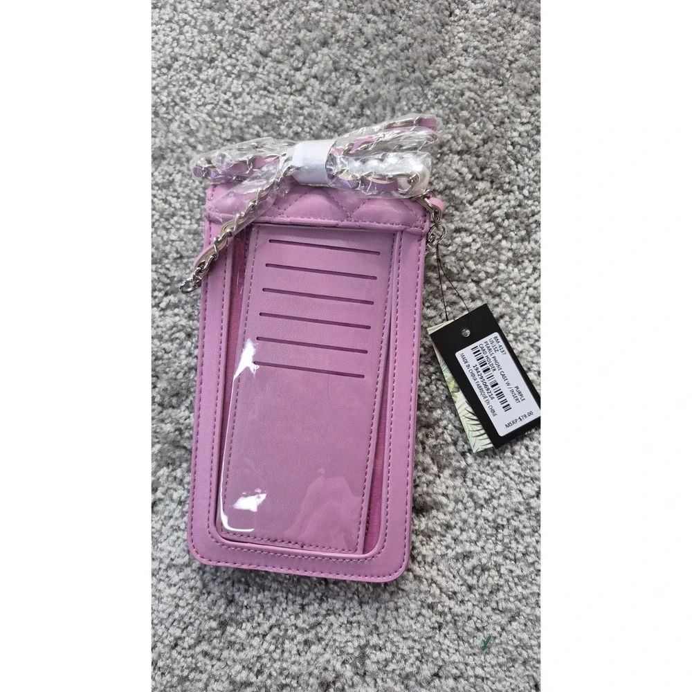 Badgley‎ Mischka Pink Quilted Vegan Faux Leather Pearls Crossbody Phone Case NWT